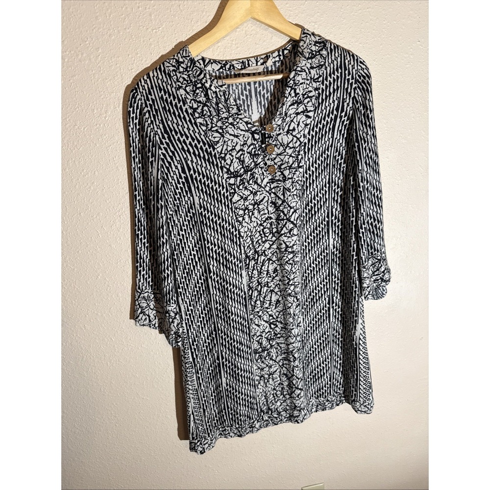 Soft Surroundings Small 3/4 Sleeve Relaxed Soft Tunic Dress with Wooden Buttons